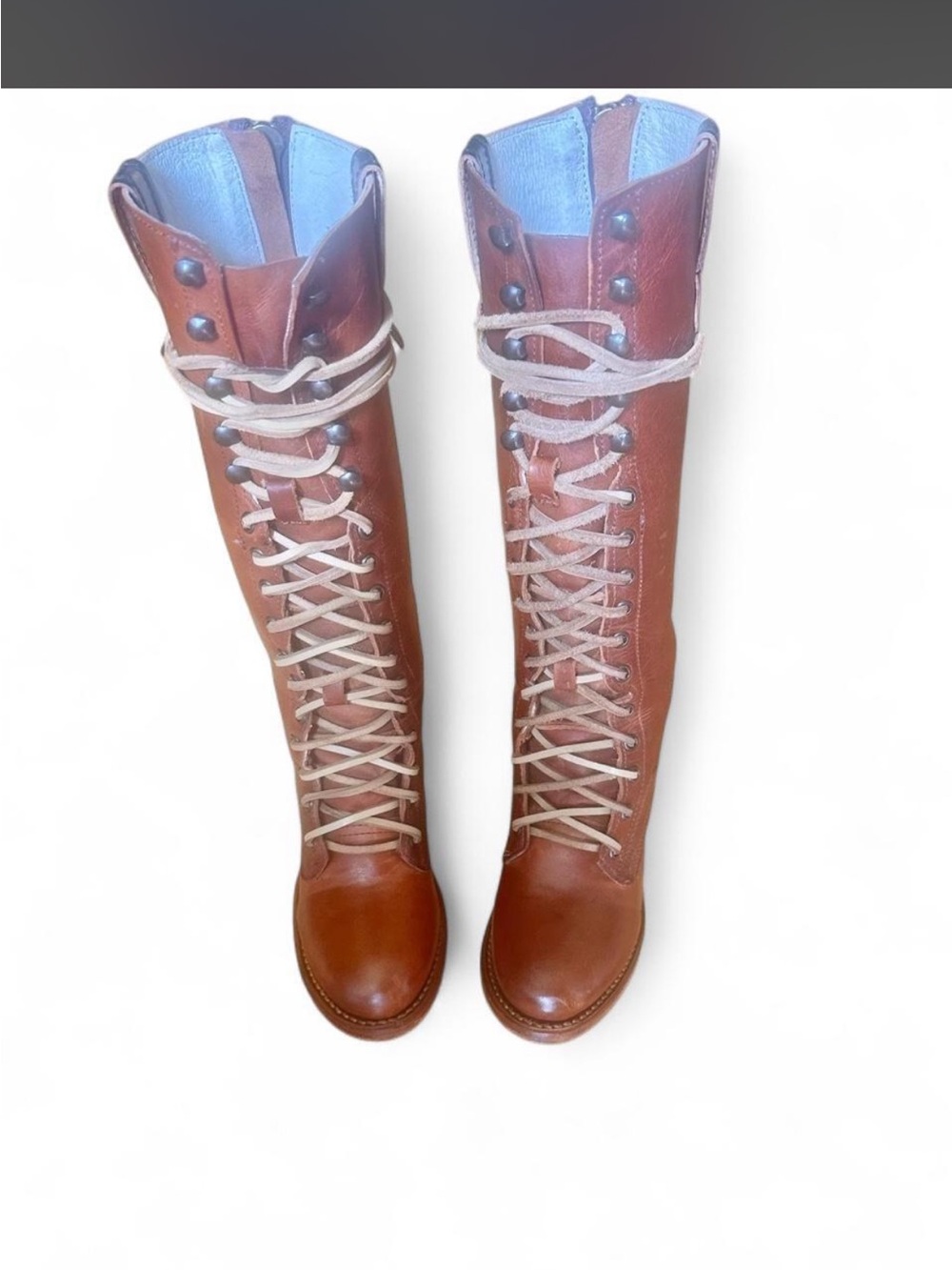 freebird Tall Brown Lace-Up Leather Knee Boots
